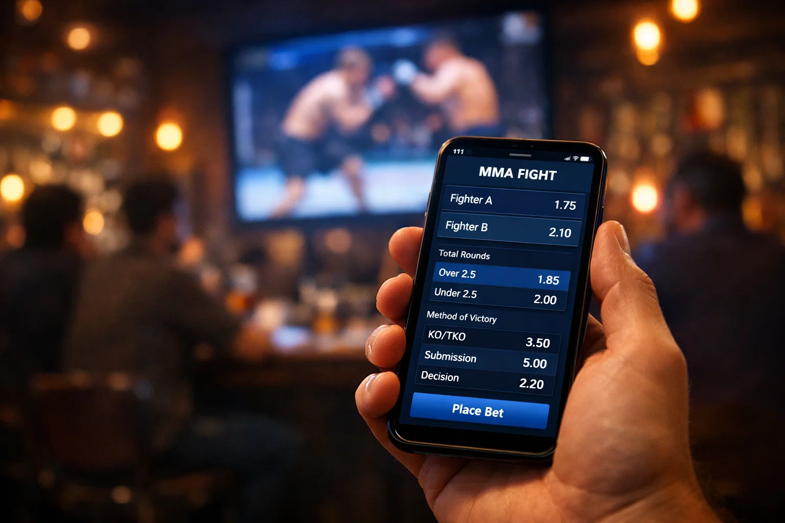 Público atento durante un combate de UFC en vivo con pantallas mostrando estadísticas del evento